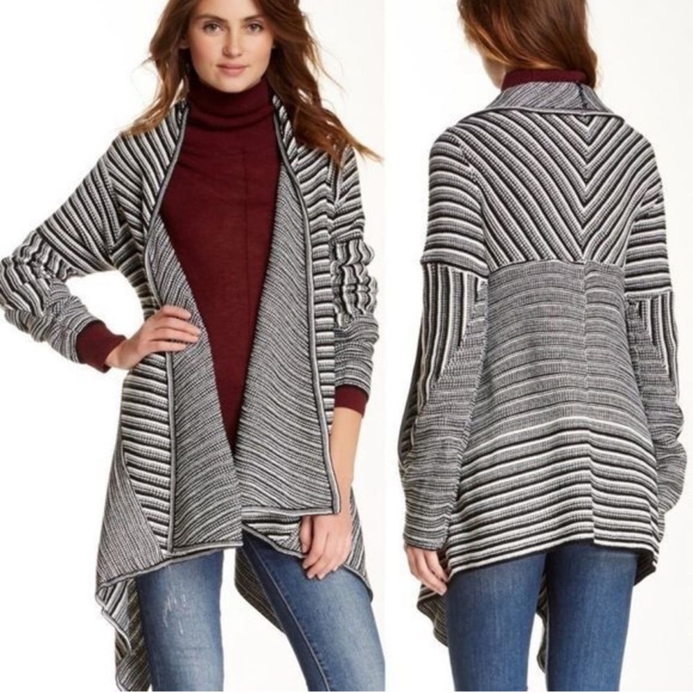 BB Dakota Black and White Striped Cardigan